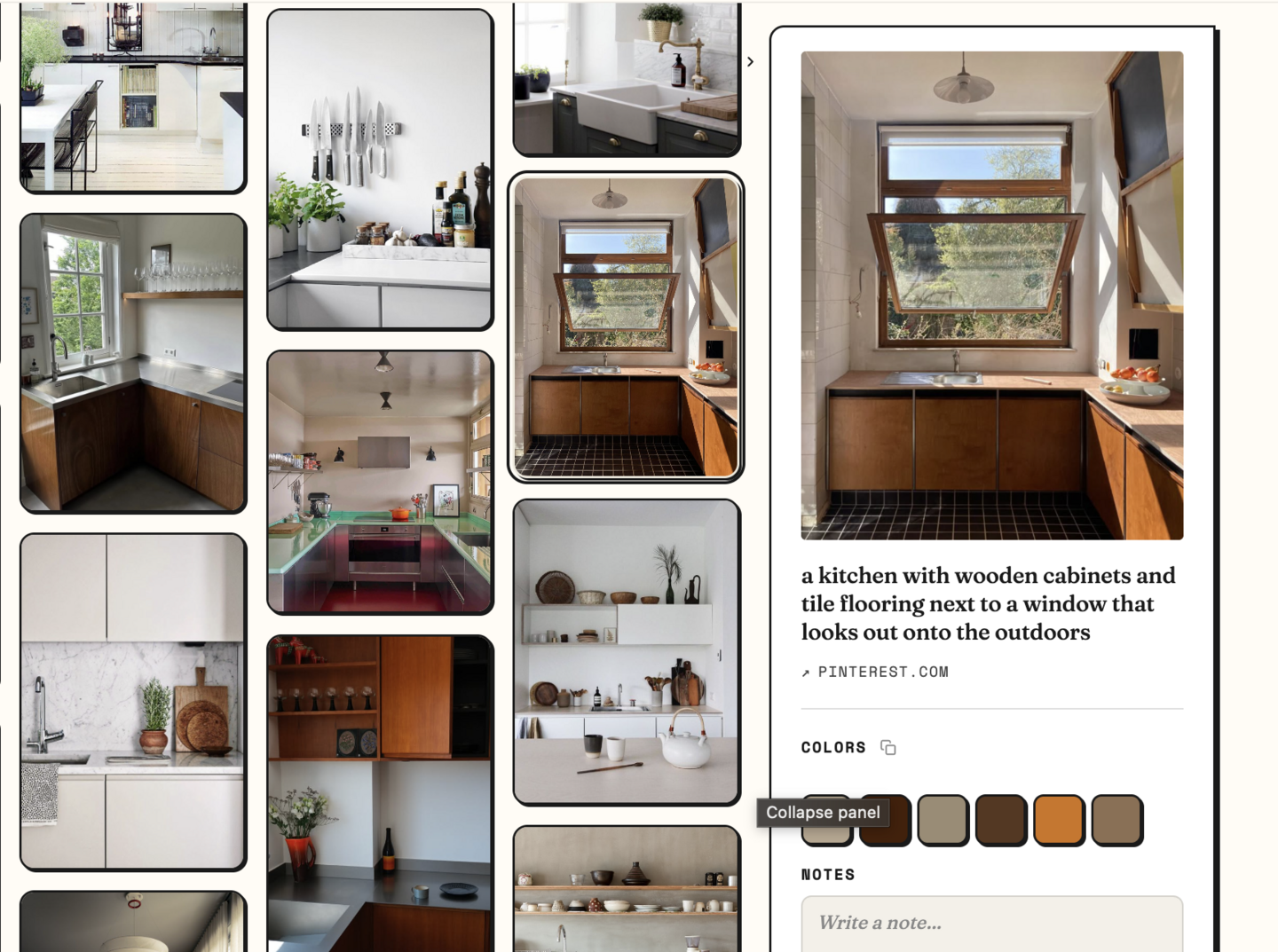 Individual pin selected in PinSuite with its extracted color swatches in the side panel