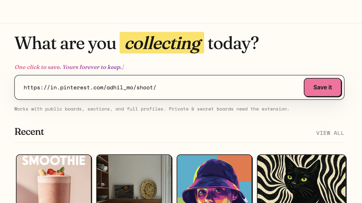 Pasting a Pinterest board URL into the PinSuite dashboard