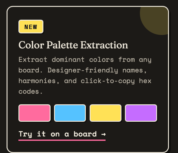 PinSuite's color palette extraction card showing four extracted swatches