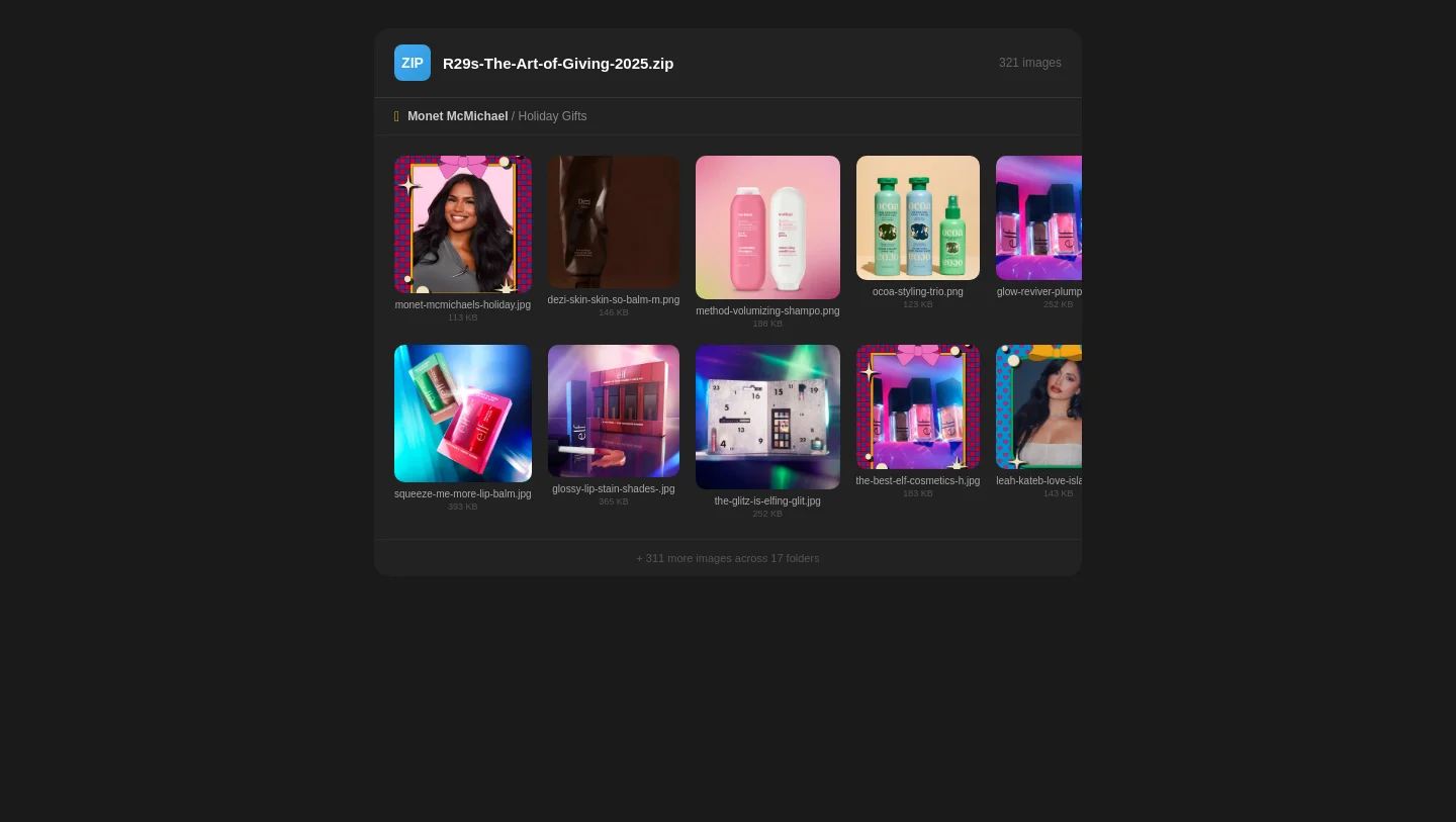 ZIP download showing organized folders of downloaded pin images